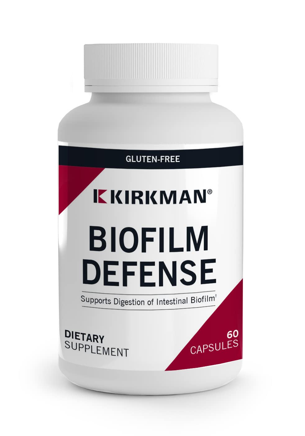 Kirkman Biofilm Defense Disruptor bottle with capsules for daily digestion support.
