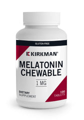 Kirkman Melatonin 1mg Chewable Tablets bottle with mint flavor label