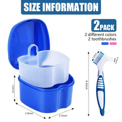 Open denture bath case showing basket with holes