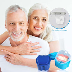Travel-ready denture care set in blue tones