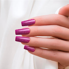 KISS Dreamdust long square glitter nails close-up highlighting glam and length.
