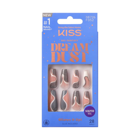 KISS Dreamdust ready-to-wear nails kit featuring coffin nails for salon-style glam at home