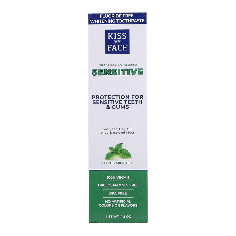 Two Kiss My Face fluoride-free sensitive toothpaste tubes, 4.5 oz each