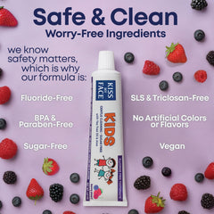 Kiss My Face Kids Toothpaste Berry Flavor packaging front and side view