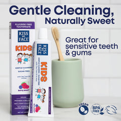 Packaging indicating vegan, fluoride-free, and SLS-free