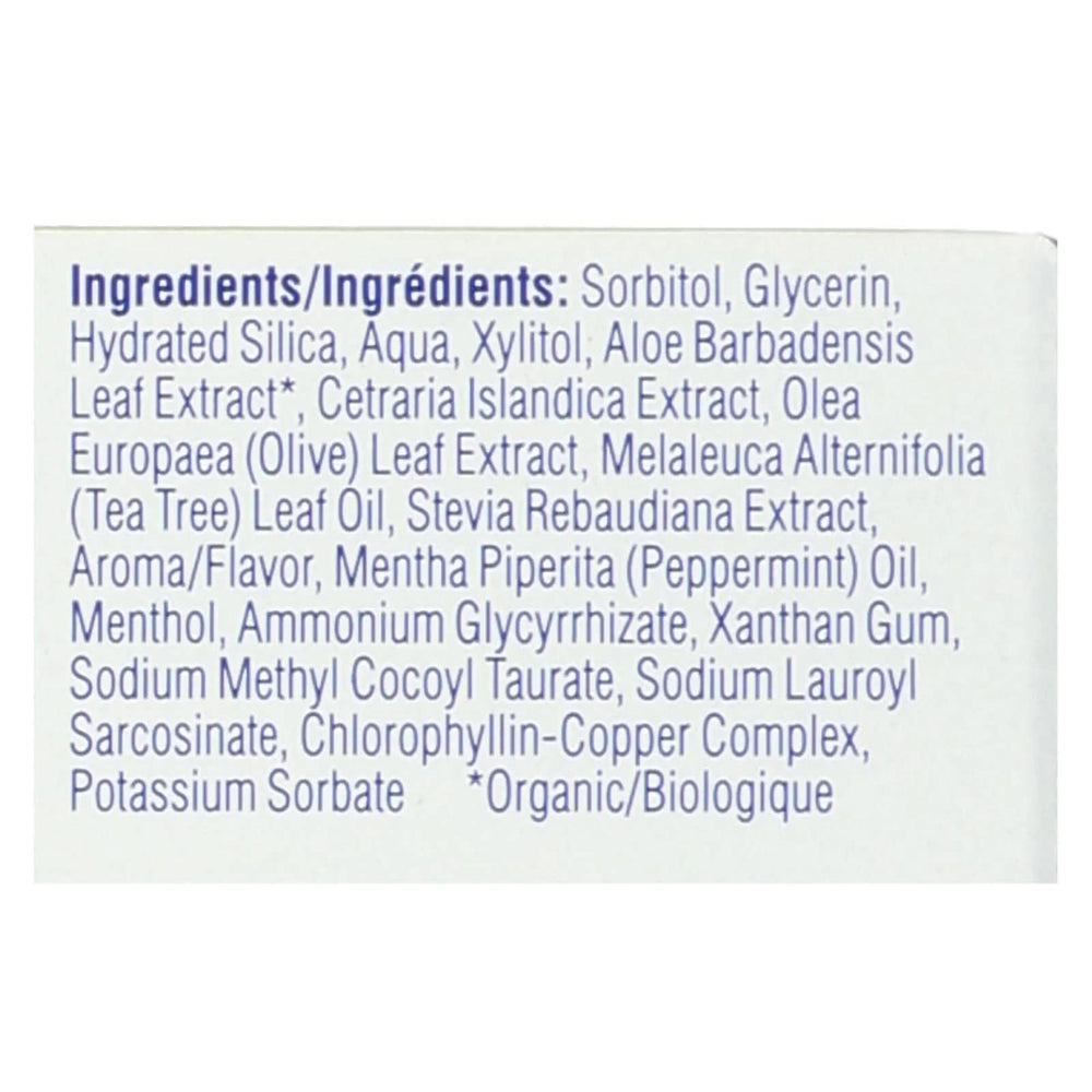 Close-up of Iceland Moss, Tea Tree Oil and Aloe Vera ingredients in toothpaste