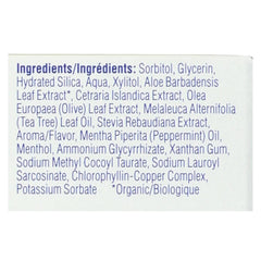 Close-up of Iceland Moss, Tea Tree Oil and Aloe Vera ingredients in toothpaste