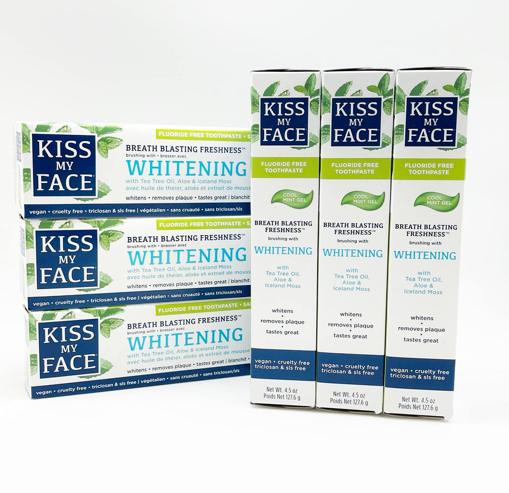 Six-pack of Kiss My Face Whitening Cool Mint Toothpaste tubes