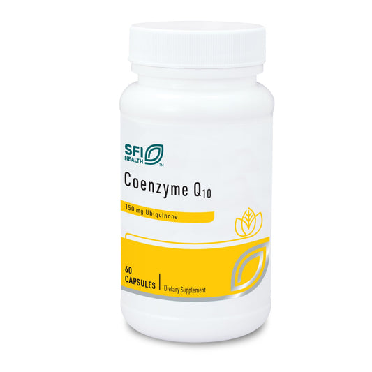 Klaire Labs CoQ10 bottle label showing 150 mg ubiquinone per capsule