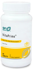 Front label of VitaPrime iron-free multivitamin tablets for men and women.