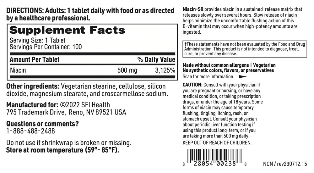 Packaging of Klaire Labs SFI Niacin-SR bottle