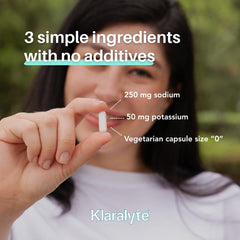 Close-up of Klaralyte capsules in a hand