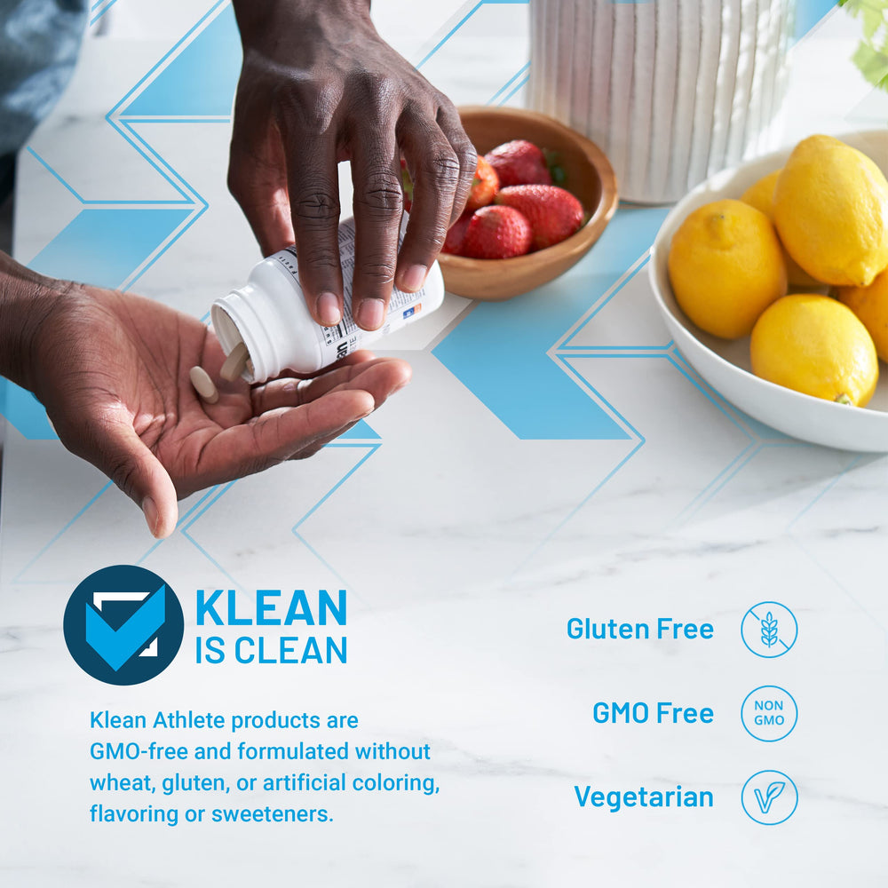 Visual of fruit and spinach extracts illustrating antioxidant support in Klean Multivitamin.