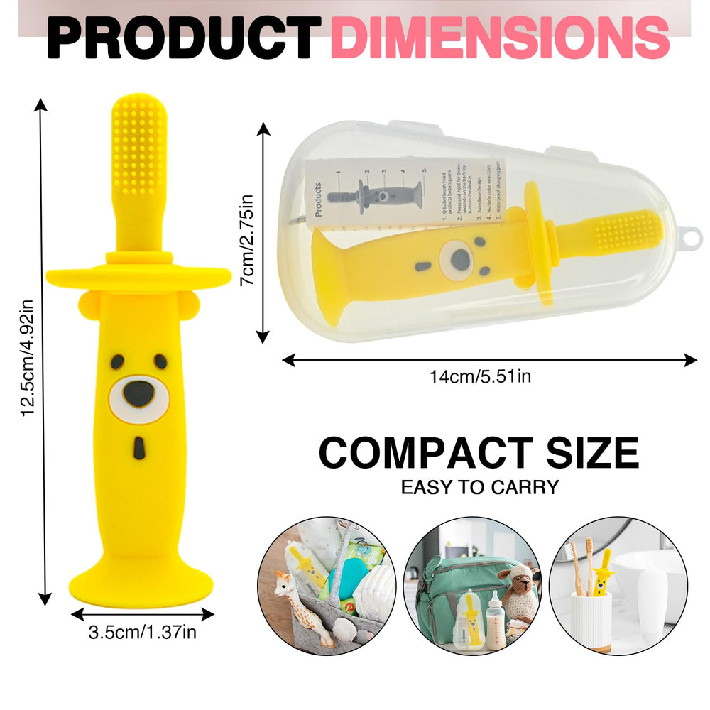 Instruction manual and packaging for KLOUDYS yellow toothbrush-teether