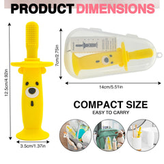 Instruction manual and packaging for KLOUDYS yellow toothbrush-teether