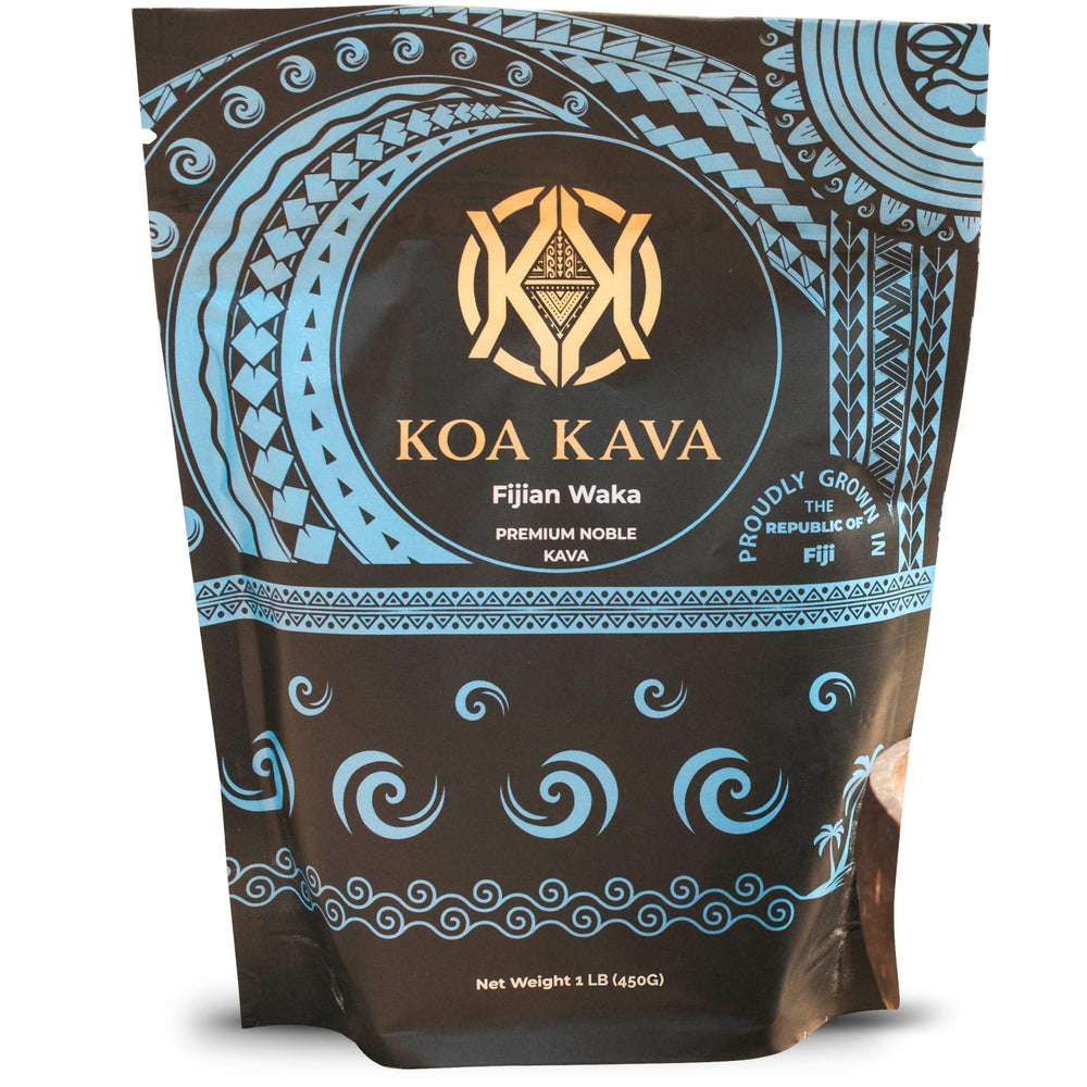Koa Kava Fiji packaging front displaying premium noble Waka root for daily calm