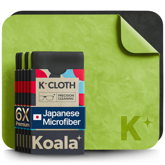 Koala lens cleaning cloth pack of 6, black and green – front view