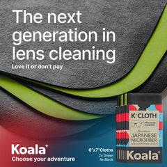 Camera lens being cleaned with Koala microfiber cloth