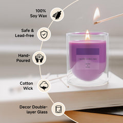 KOIMYSA Lavender Candle in room scene adds serene ambiance for office and meditation.