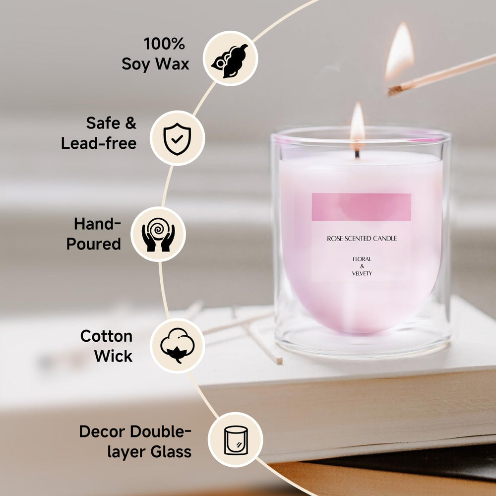 KOIMYSA Rose Scented Candle burn time up to 25 hours with clean burn