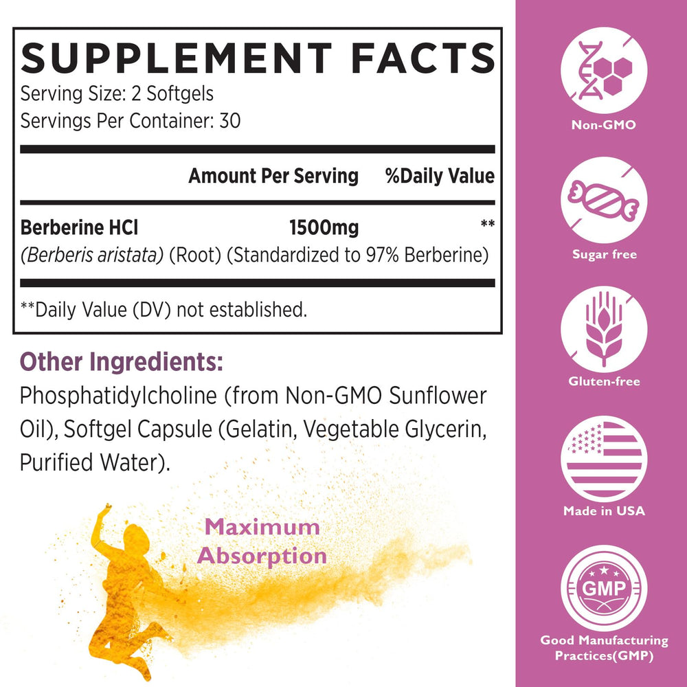 Non-GMO and sugar-free KoNefancy berberine label emphasizes clean ingredients.