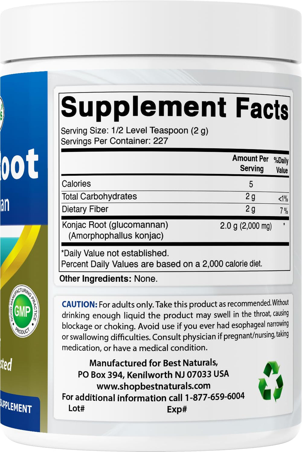 Nutrition facts graphic for Konjac Glucomannan