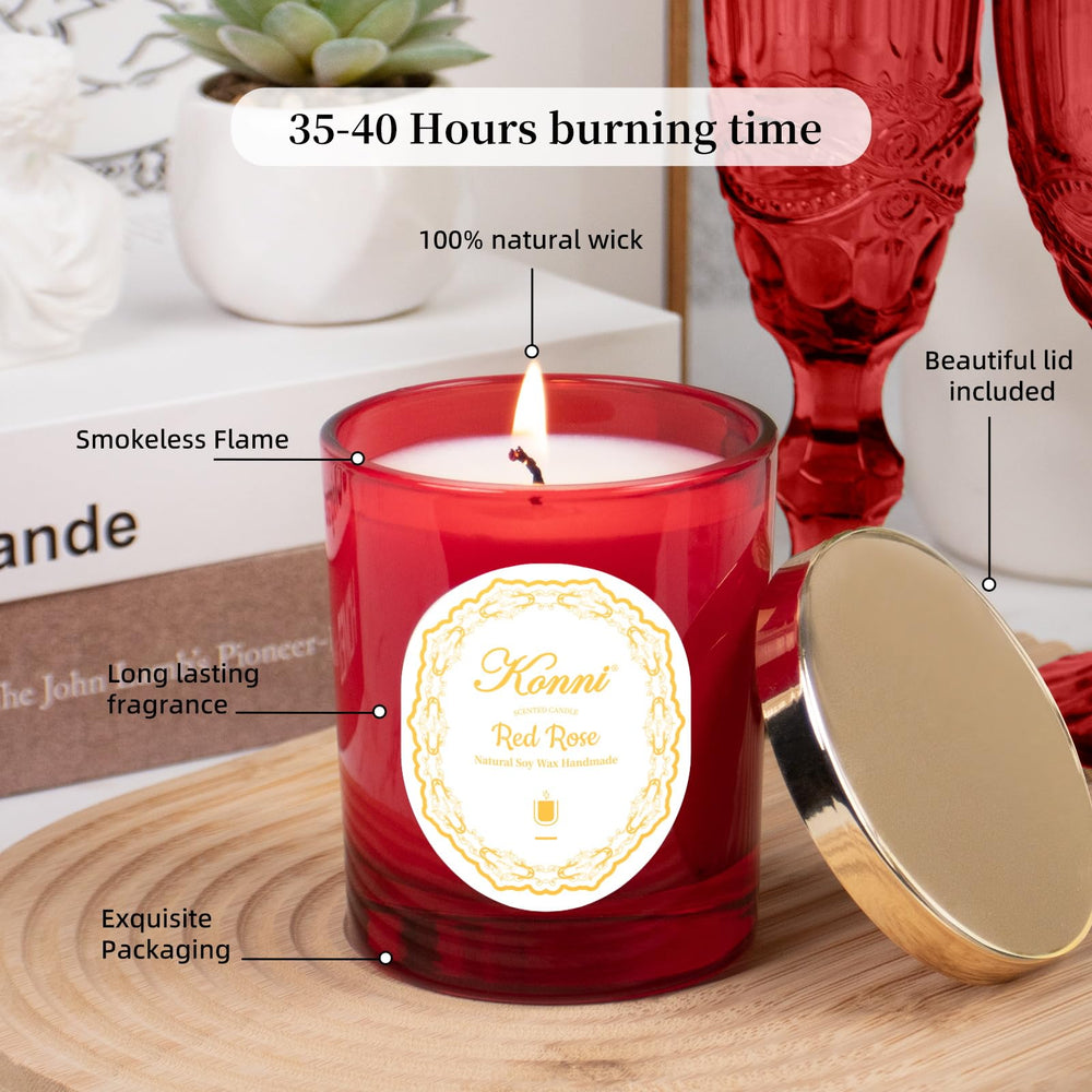 Close-up of cotton wick burning in red rose candle