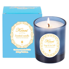 Aromatherapy candle burning in a cozy room with Sage Sea Salt scent