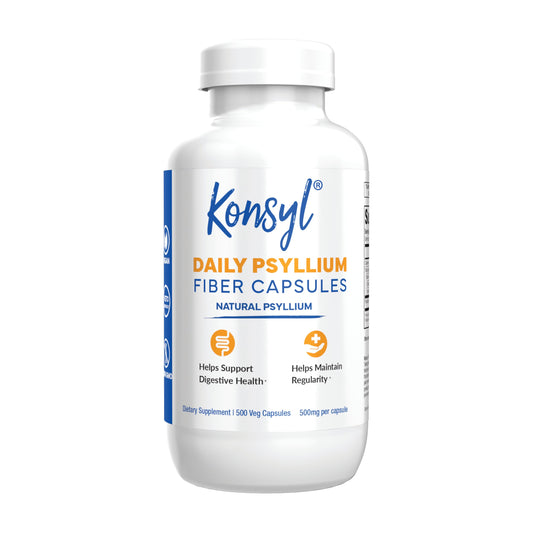 Front view of Konsyl Psyllium Fiber Capsules 500-count bottle