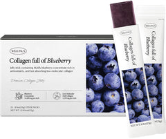 Box of Korean marine collagen jelly sticks in blueberry flavor