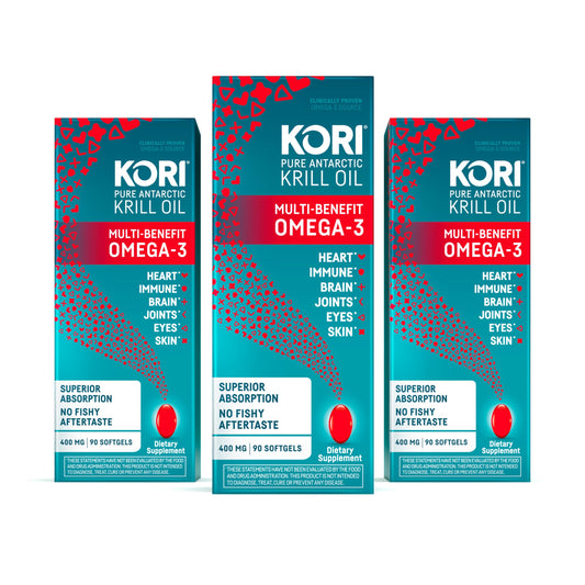 Kori Krill Oil 400mg softgels bottle in Antarctic waters