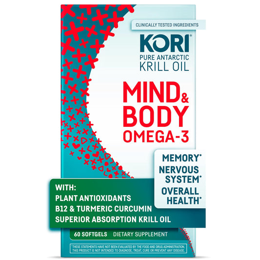 Kori Mind & Body Omega-3 Oil bottle with 60 softgels