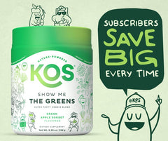 KOS scoop beside apple, illustrating natural apple flavor and low sugar