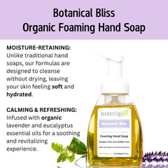 Kosmatology Botanical Bliss foaming pump showing rich lather with essential oil aroma.