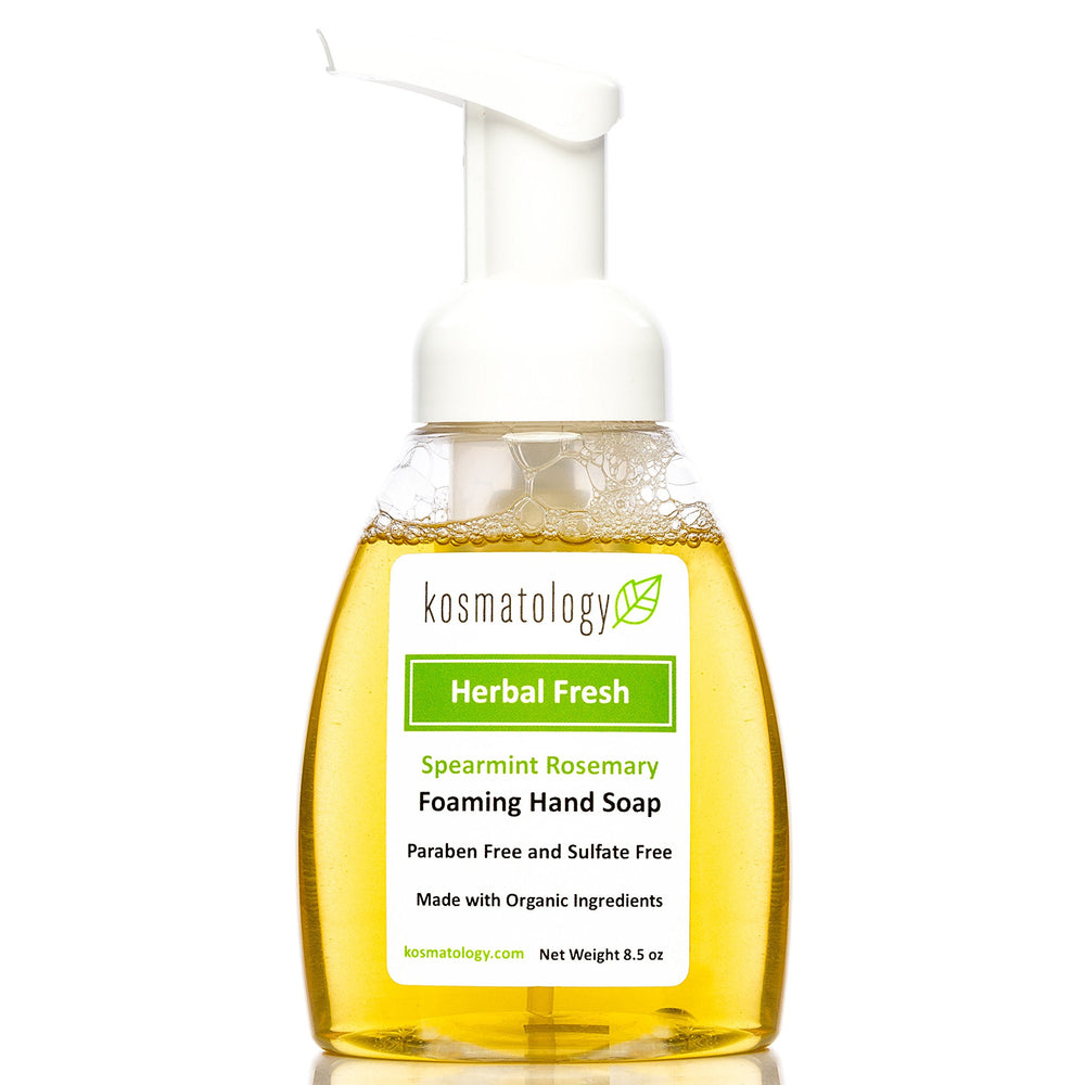 Kosmatology Herbal Fresh bottle pump enables easy, gentle cleansing with a refreshing scent.