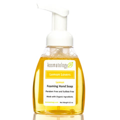 Kosmatology Lemon Lovers hand soap bottle front view, refreshing citrus aroma for energized hands.