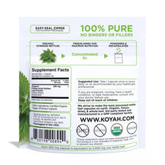 Close-up of freeze-dried nettle leaf powder capsules