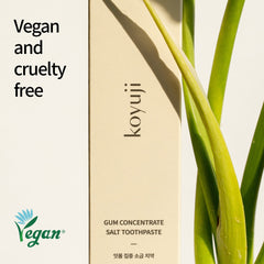Foamless toothpaste texture shown with Koyuji branding