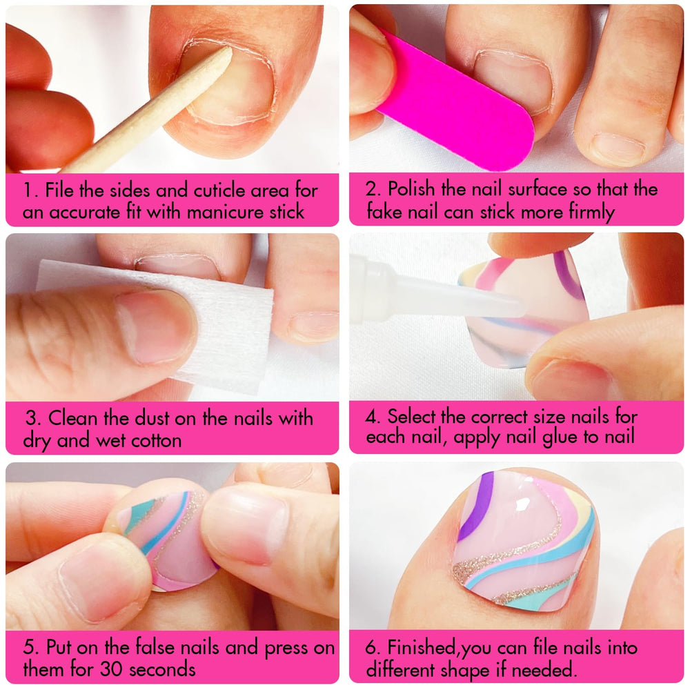 KQueenest glue-on toe nails are simple to apply for fast, stylish changes.