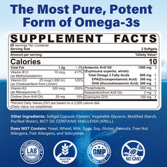 Krill oil softgels with EPA and DHA showing 1200mg per serving