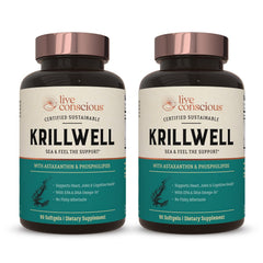 Live Conscious KrillWell bottle showing sustainable krill oil, Pack of 2
