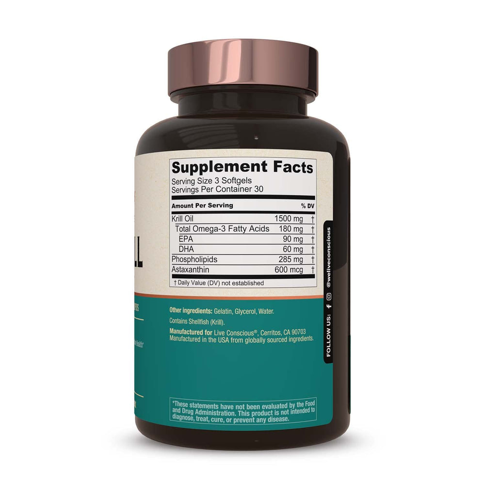 Close-up of KrillWell packaging highlighting EPA and DHA
