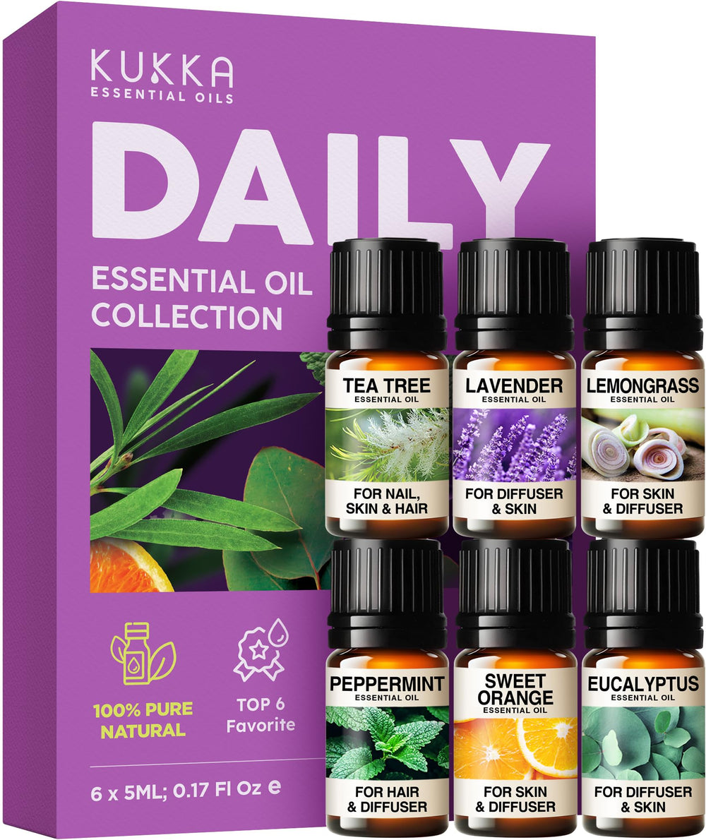 KUKKA daily essential oils set with six bottles for diffusion and blending.