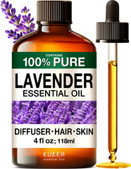 Hero shot of KUKKA Lavender Essential Oil 4 oz bottle