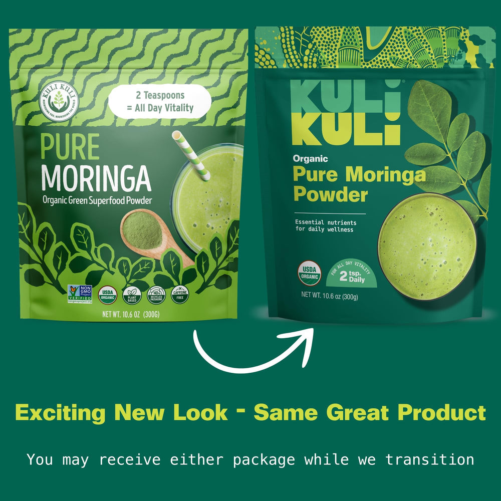 Close-up of Moringa Powder ingredients on label