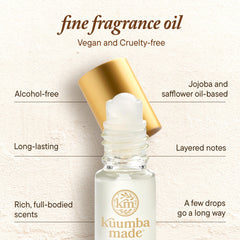 Kuumba Made Wildflower Fragrance Oil packaging emphasizing vegan and cruelty-free ethics