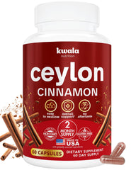 Kwala Nutrition Organic Ceylon Cinnamon supplement bottle – 60 capsules