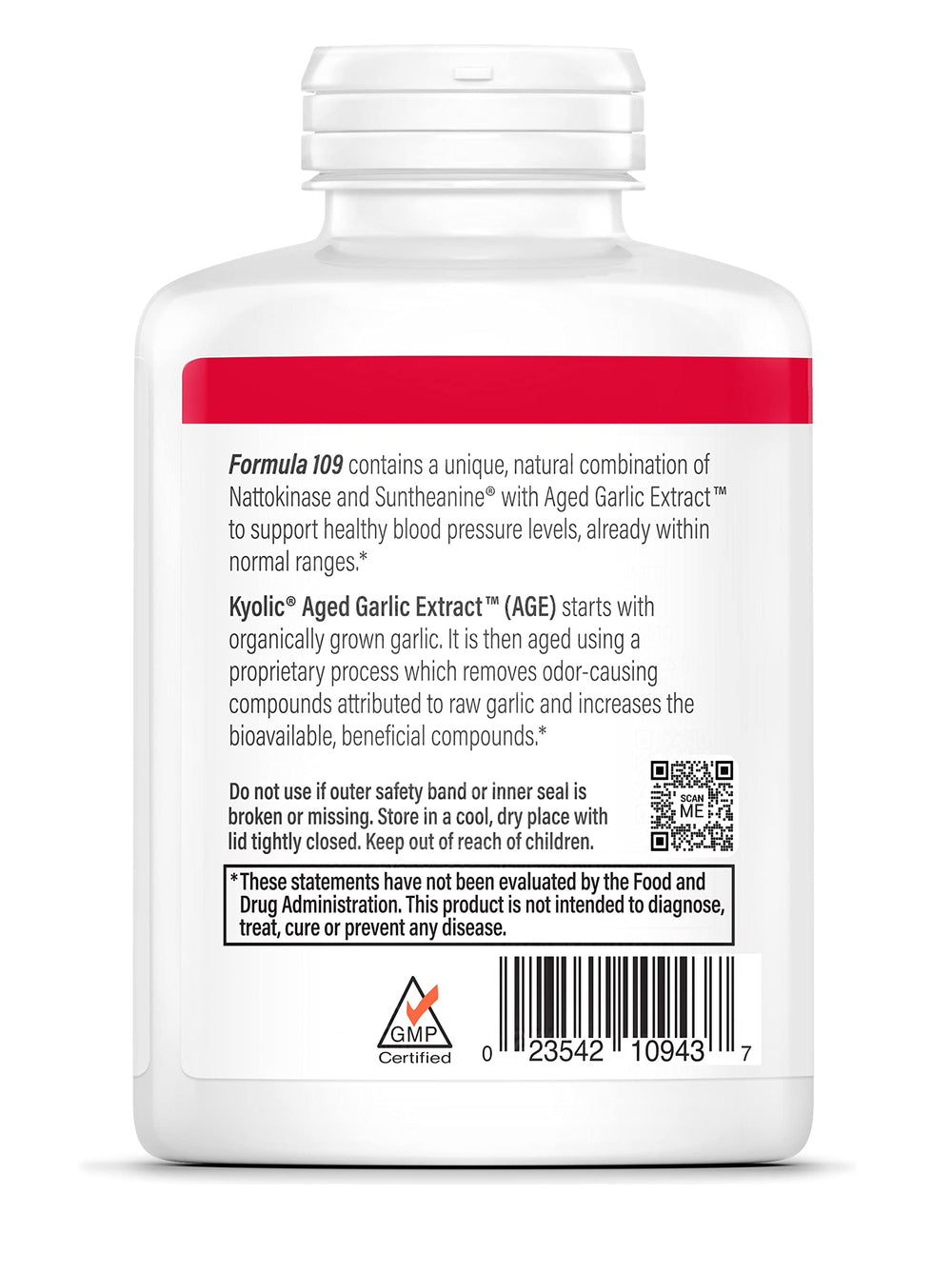 Bottle of Kyolic Aged Garlic Extract Formula 109 capsules with Nattokinase and Suntheanine