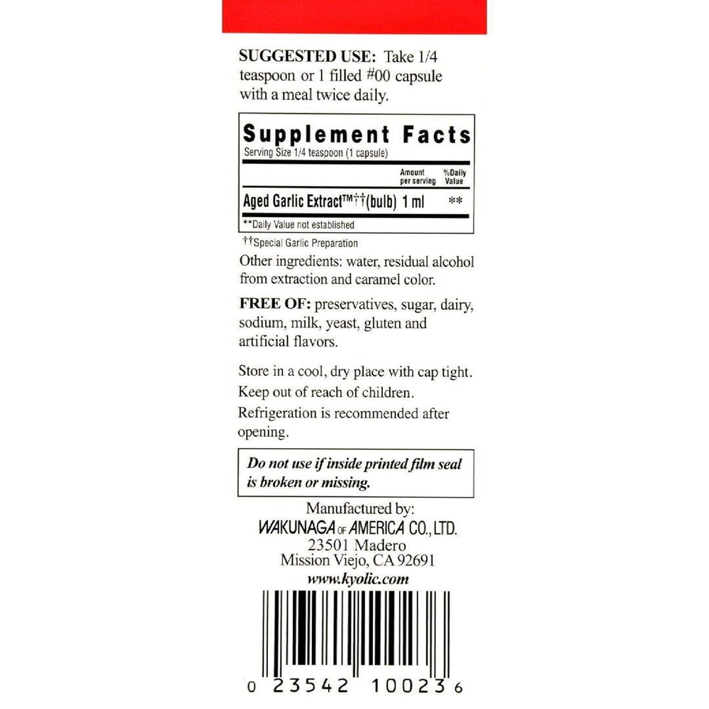 Odorless Kyolic AGE aged garlic extract capsules for immune and cardiovascular support