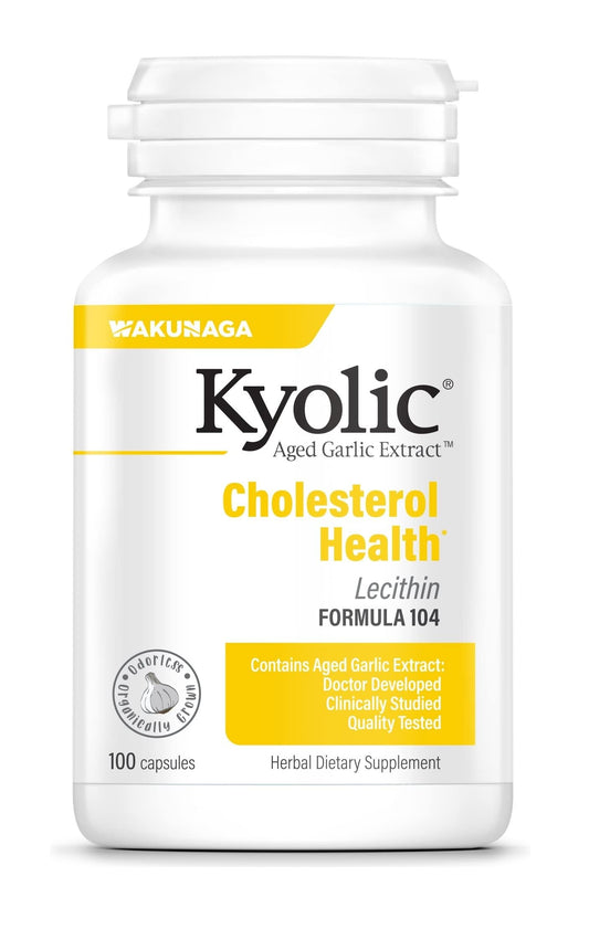 Kyolic Aged Garlic Extract Formula 104 bottle with 100 capsules